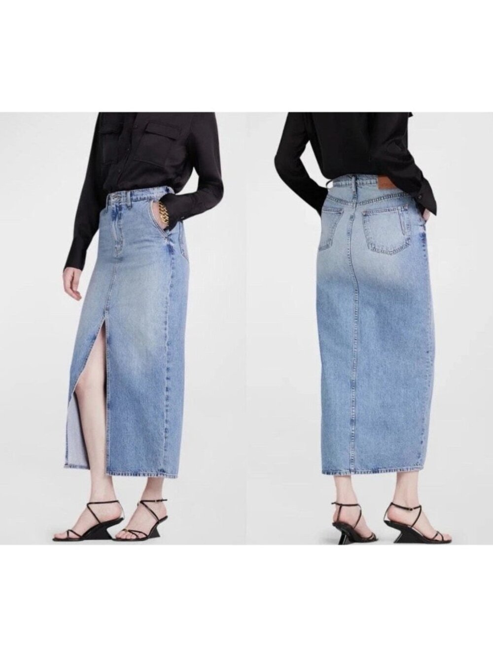 Derek Lam 10 Crosby High Waist Maxi Denim Skirt W Thigh-High Slit Size 27